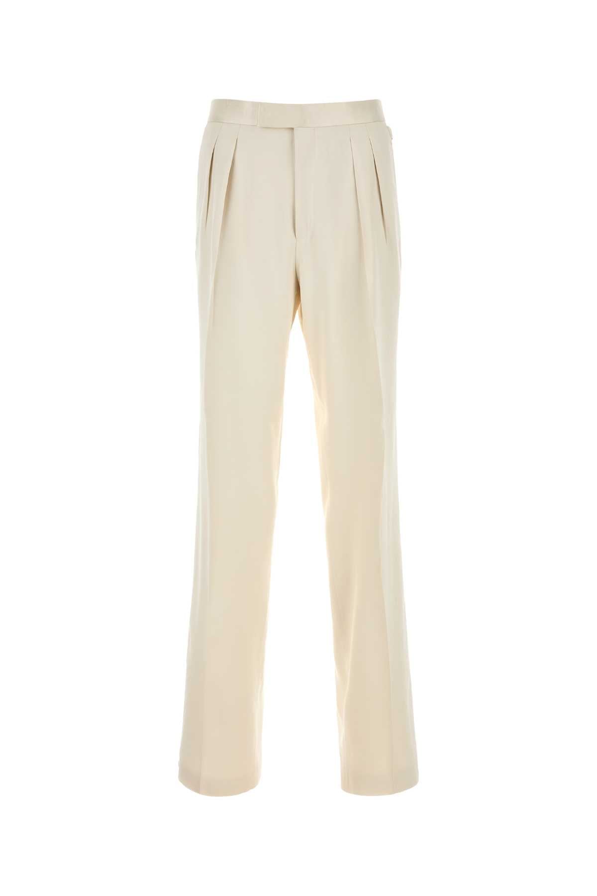 PURE SILK PEACHED GABARDINE DOUBLE PLEAT PANT PANTS