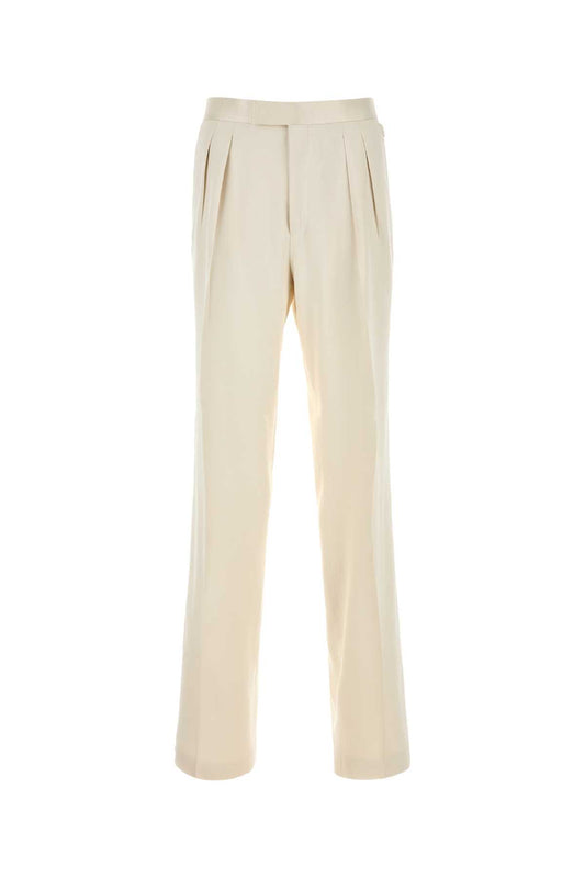PURE SILK PEACHED GABARDINE DOUBLE PLEAT PANT PANTS