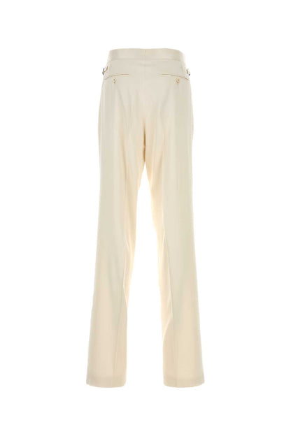 PURE SILK PEACHED GABARDINE DOUBLE PLEAT PANT PANTS