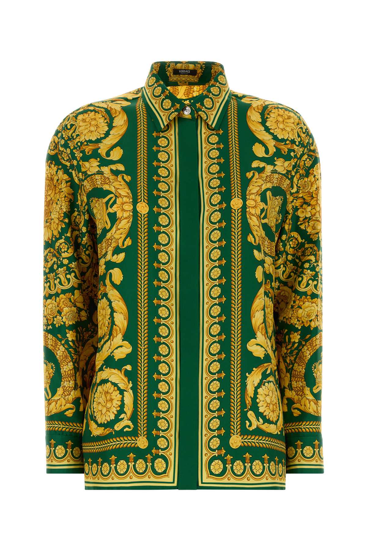 Versace Formal shirt twill silk fabric with baroque herita
