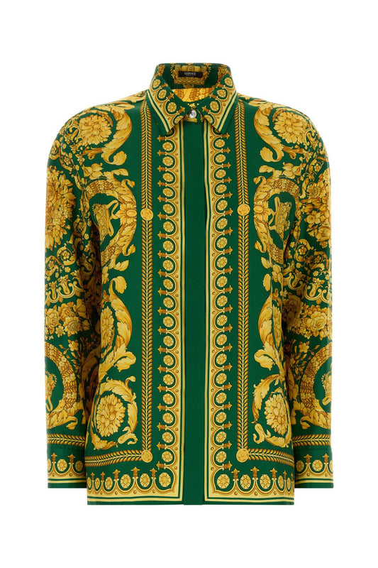 Versace Formal shirt twill silk fabric with baroque herita