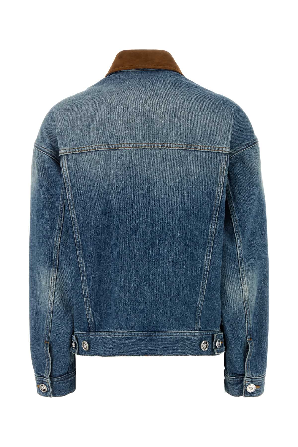 Versace Blouson denim stone wash softened with leather ins