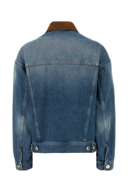 Versace Blouson denim stone wash softened with leather ins