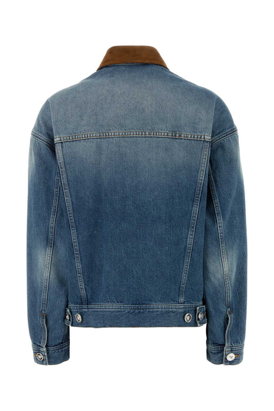 Versace Blouson denim stone wash softened with leather ins