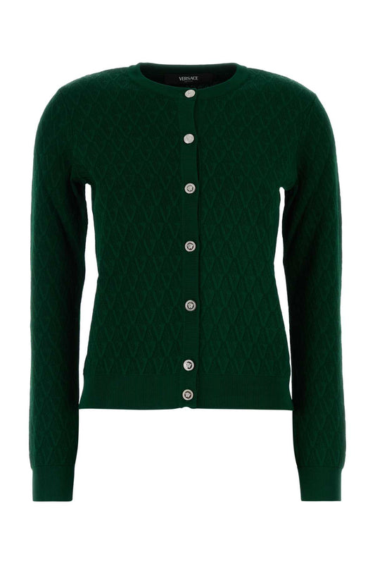 Versace Knit sweater textured "v" jacquard stretch viscose