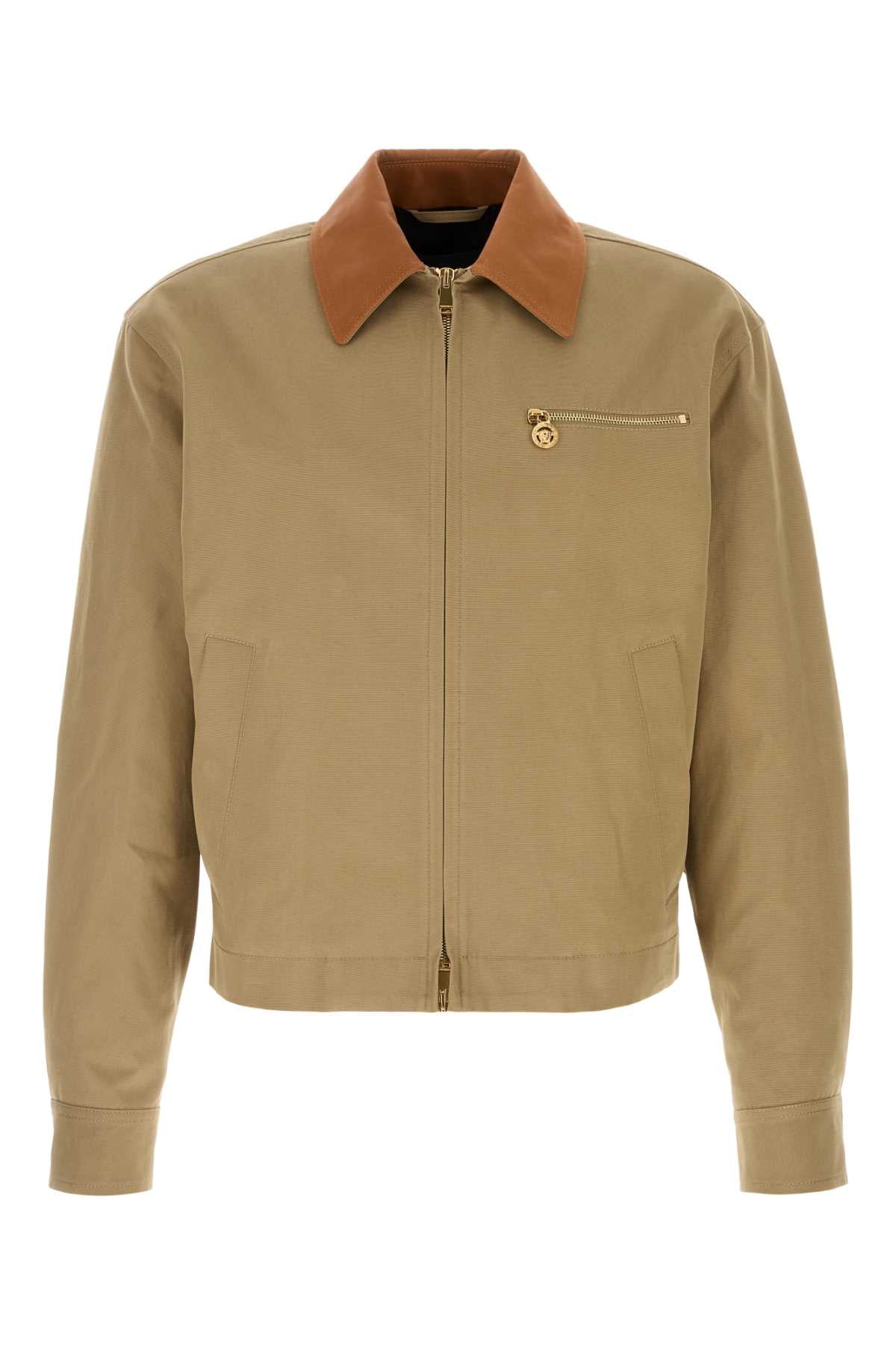 Versace Blouson cotton canvas fabric + leather contrast