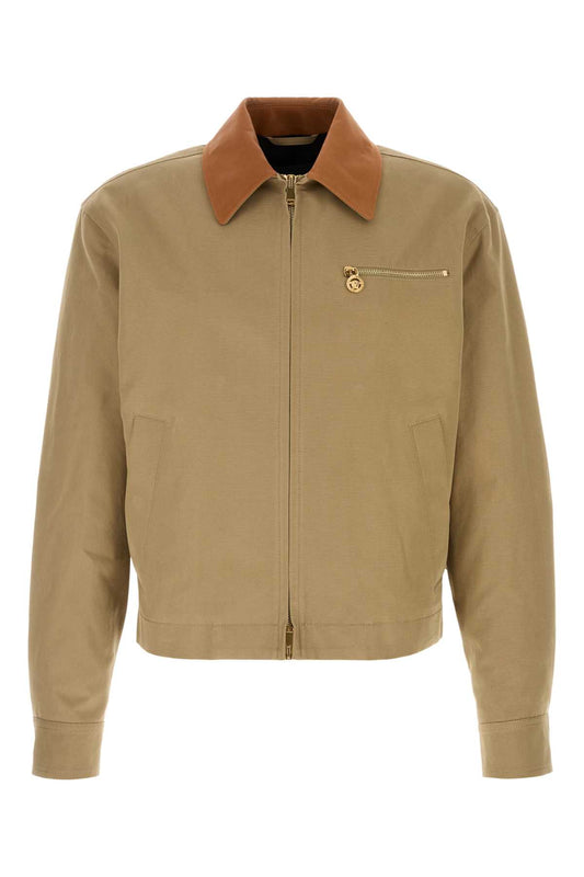 Versace Blouson cotton canvas fabric + leather contrast