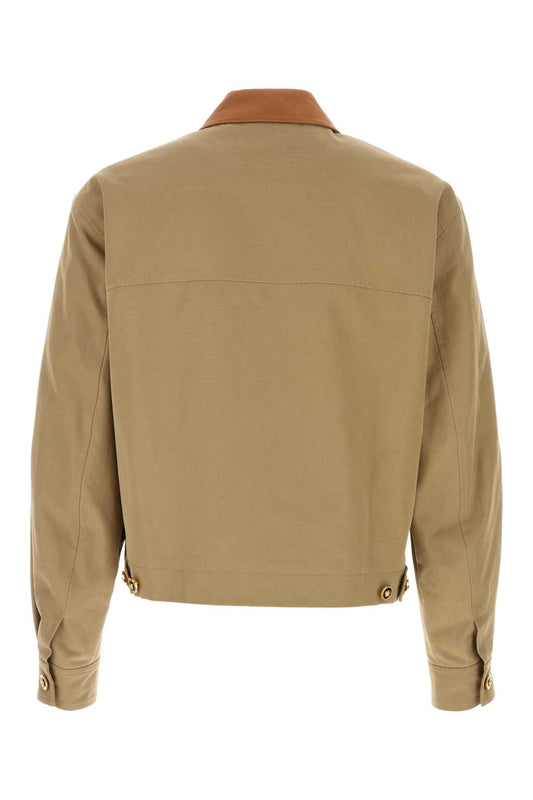 Versace Blouson cotton canvas fabric + leather contrast