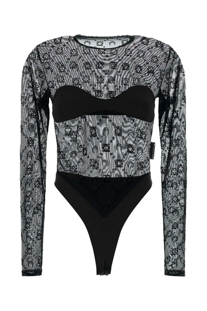 Marine Serre Moonogram mesh flock ls bodysuit top