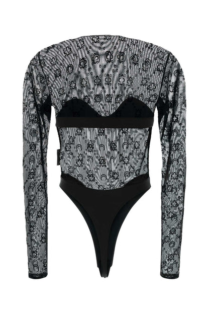 Marine Serre Moonogram mesh flock ls bodysuit top