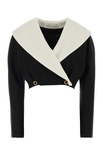WOOL CREPE CROP DOUBLE BREASTED JACKET BLAZERS AND VESTS