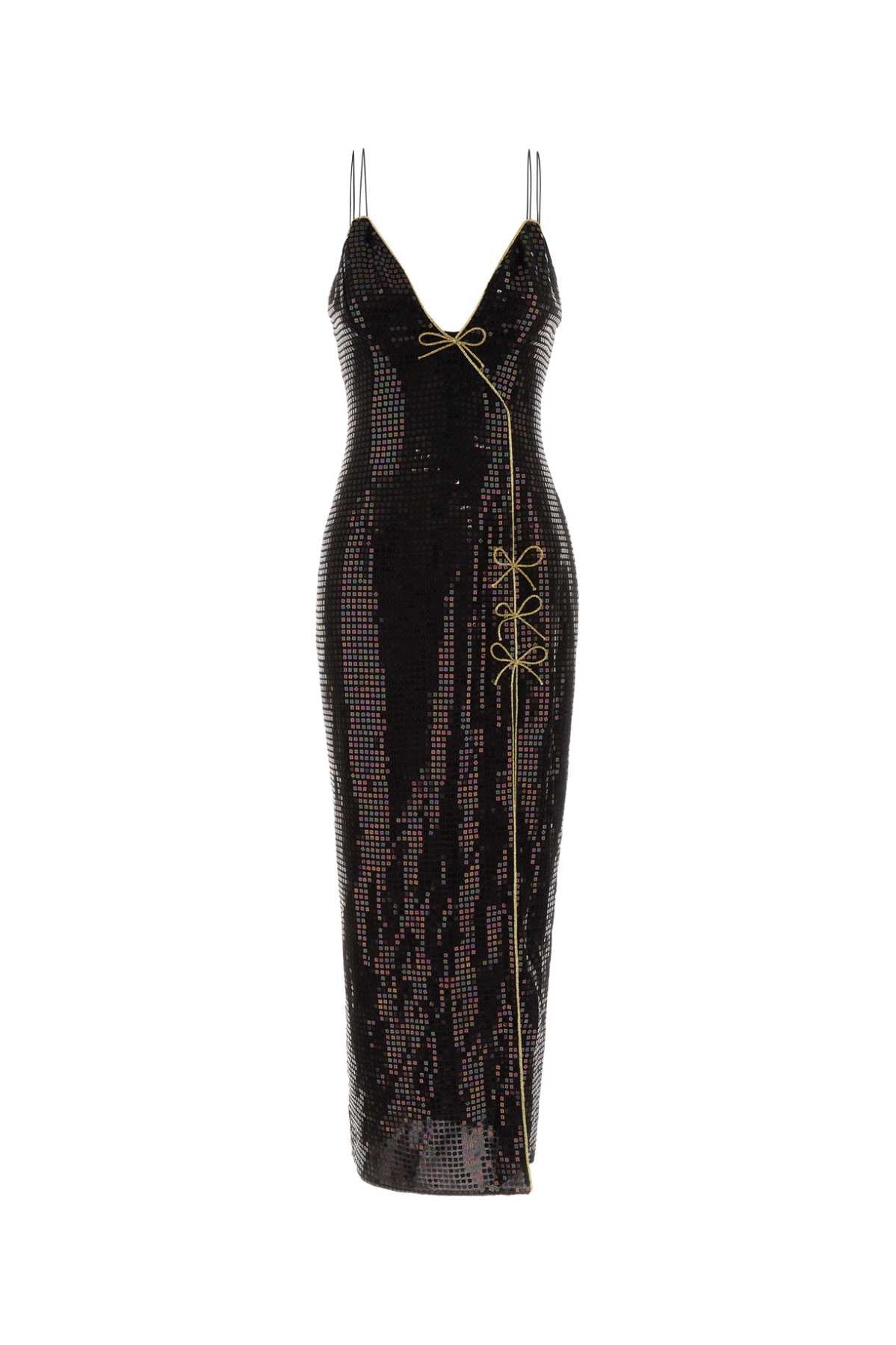 SEQUIN EMBROIDERED GEORGETTE SLIP DRESS W/ PIPING DRESSES
