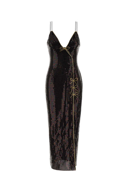 SEQUIN EMBROIDERED GEORGETTE SLIP DRESS W/ PIPING DRESSES