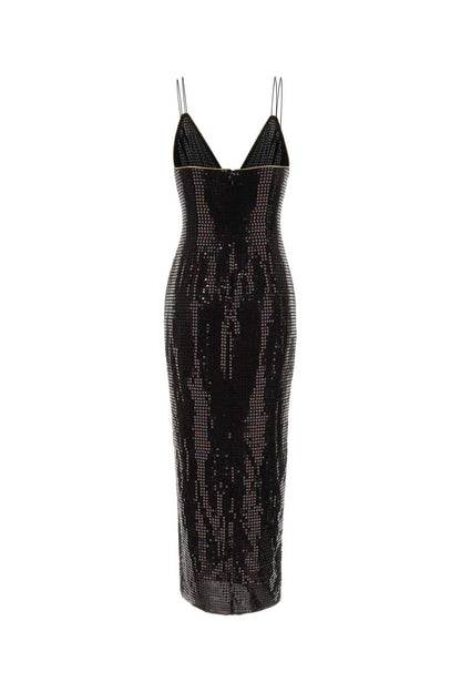 SEQUIN EMBROIDERED GEORGETTE SLIP DRESS W/ PIPING DRESSES