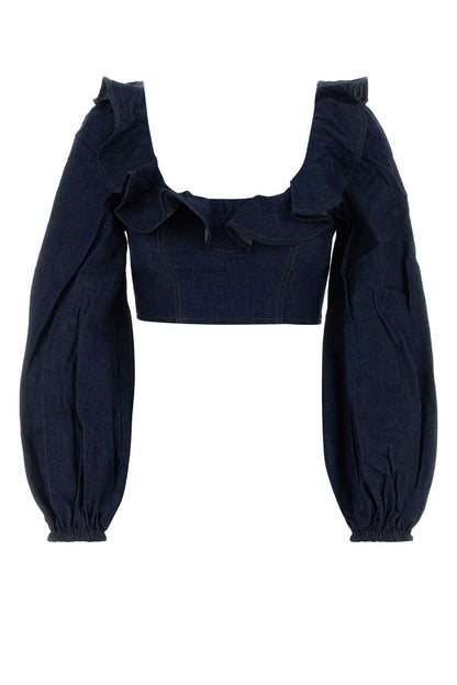 ASTER DENIM FRILL TOP TOPS