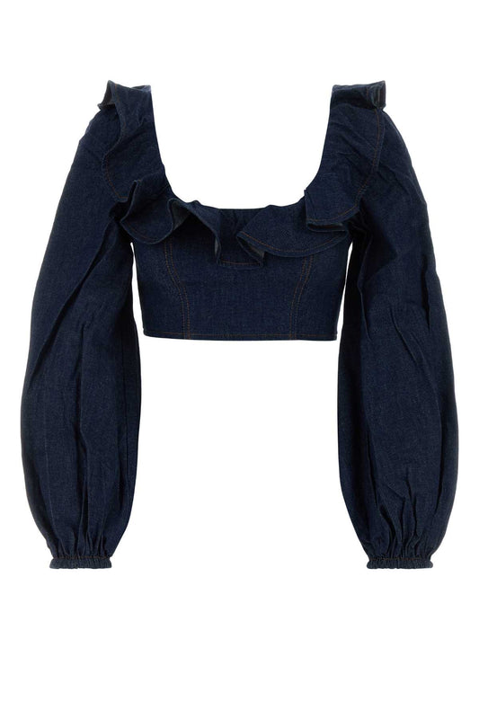 ASTER DENIM FRILL TOP TOPS