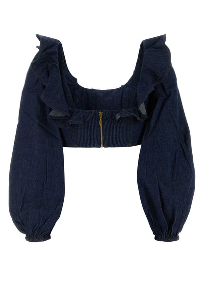 ASTER DENIM FRILL TOP TOPS