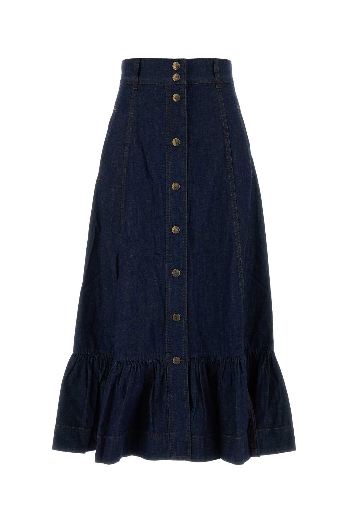 ASTER DENIM FRILL MIDI SKIRT SKIRTS