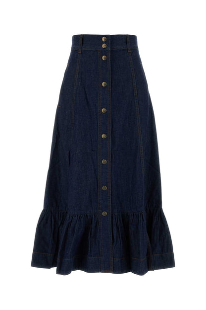 ASTER DENIM FRILL MIDI SKIRT SKIRTS