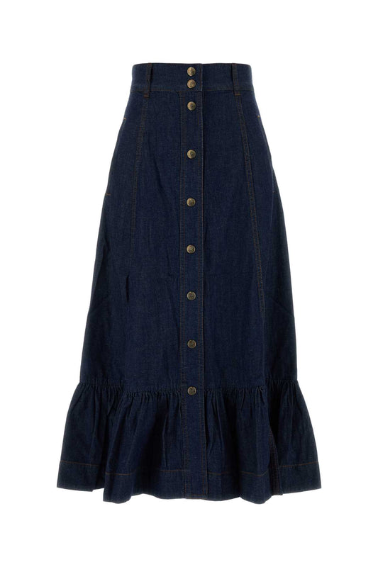 ASTER DENIM FRILL MIDI SKIRT SKIRTS