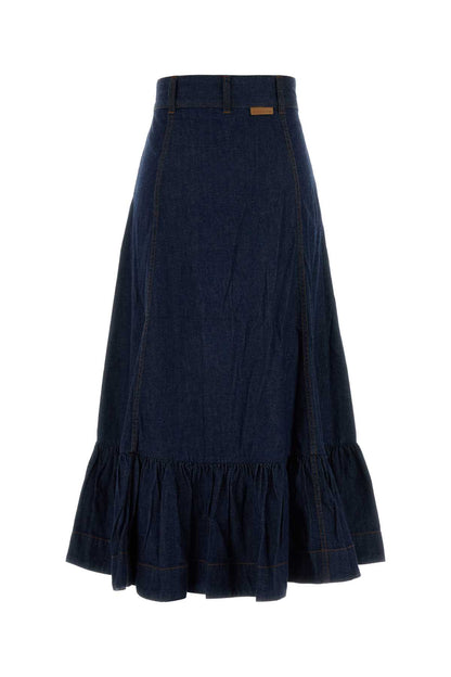 ASTER DENIM FRILL MIDI SKIRT SKIRTS