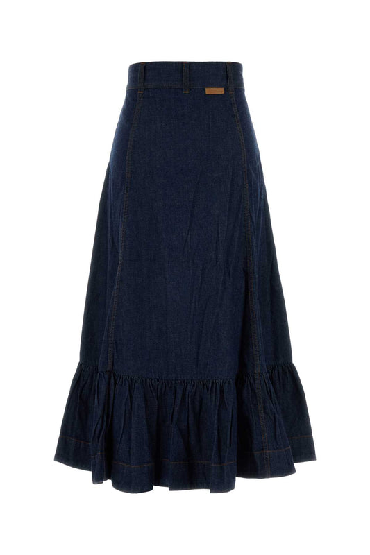 ASTER DENIM FRILL MIDI SKIRT SKIRTS