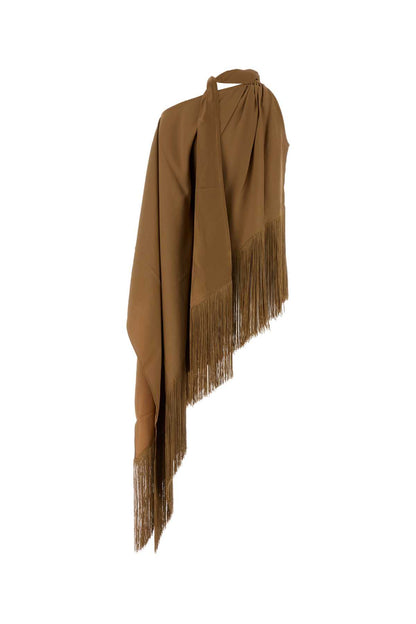 FRINGED ATLAS BLOUSE CAMEL TOPS