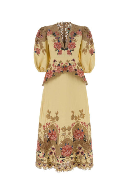 EMBROIDERY LONG SLEEVE MIDI DRESS DRESSES