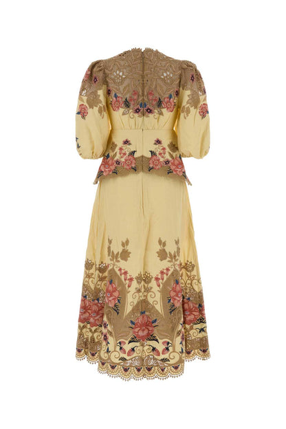 EMBROIDERY LONG SLEEVE MIDI DRESS DRESSES