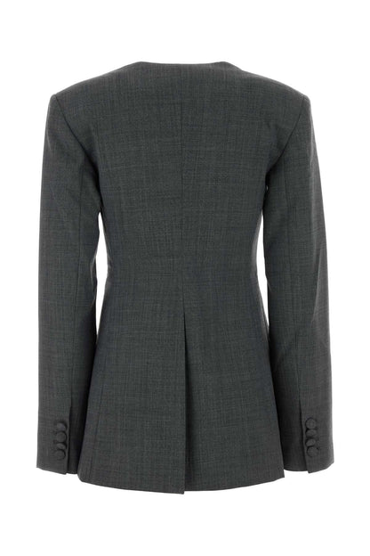 Ganni Wool melange suiting long button blazer