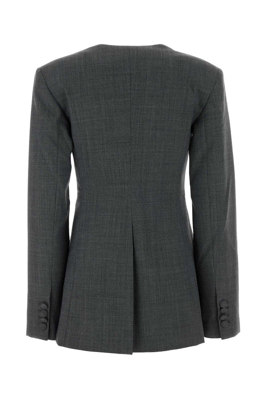 Ganni Wool melange suiting long button blazer