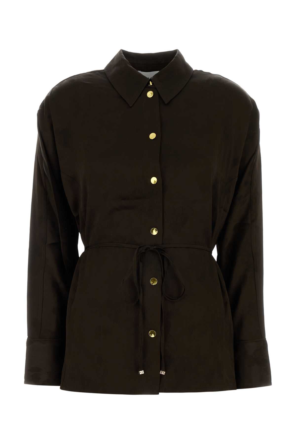 Ganni Fluid satin jacquard long sleeve shirt
