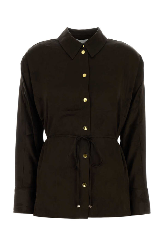 Ganni Fluid satin jacquard long sleeve shirt