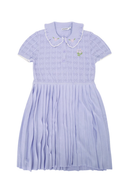 LILAC PLEATED POINTELLE KNIT DRESS DRESSES