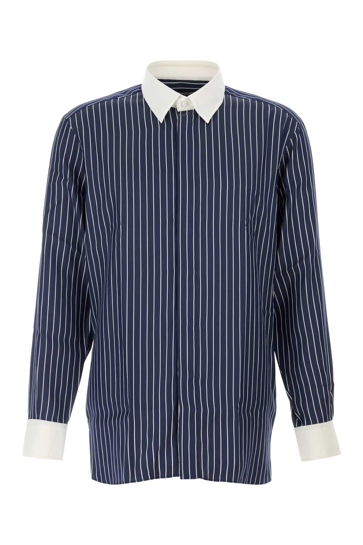 PURE SILK PINSTRIPE JACQUARD CONTRAST FLUID FIT SH SHIRTS
