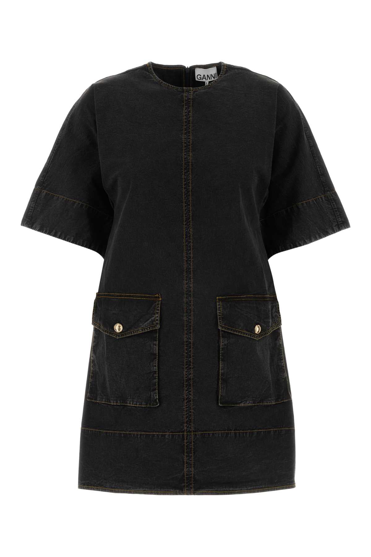 Ganni Washed stretch cotton boxy kimono mini dress