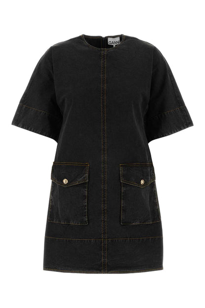 Ganni Washed stretch cotton boxy kimono mini dress