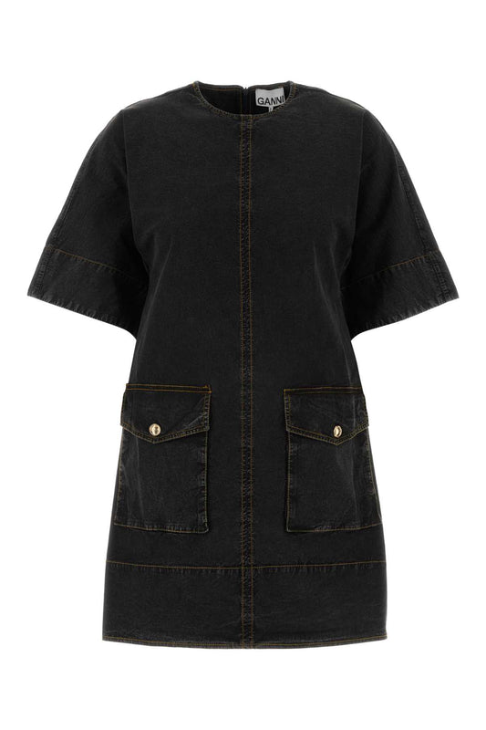 Ganni Washed stretch cotton boxy kimono mini dress