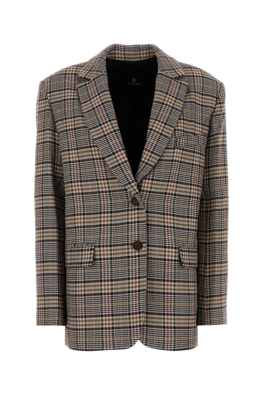 Anine Bing Quinn blazer - beige and navy checks