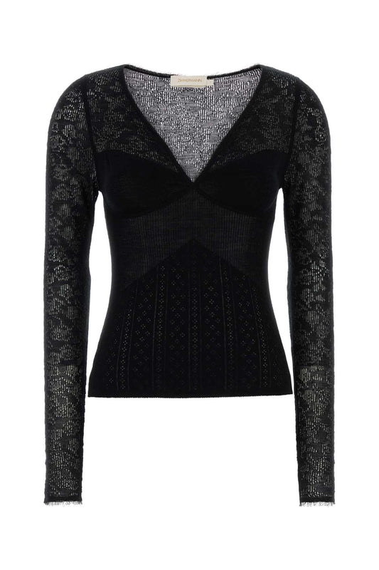POINTELLE LACE V NECK TOP KNITWEARS