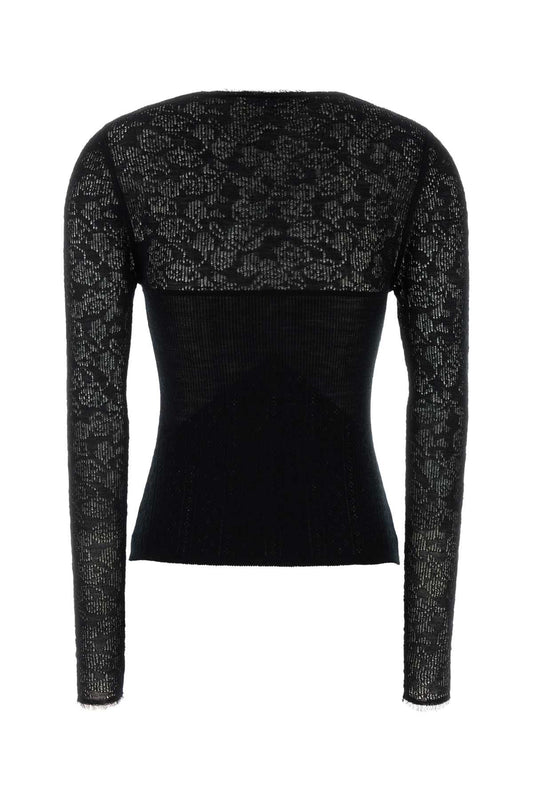 POINTELLE LACE V NECK TOP KNITWEARS
