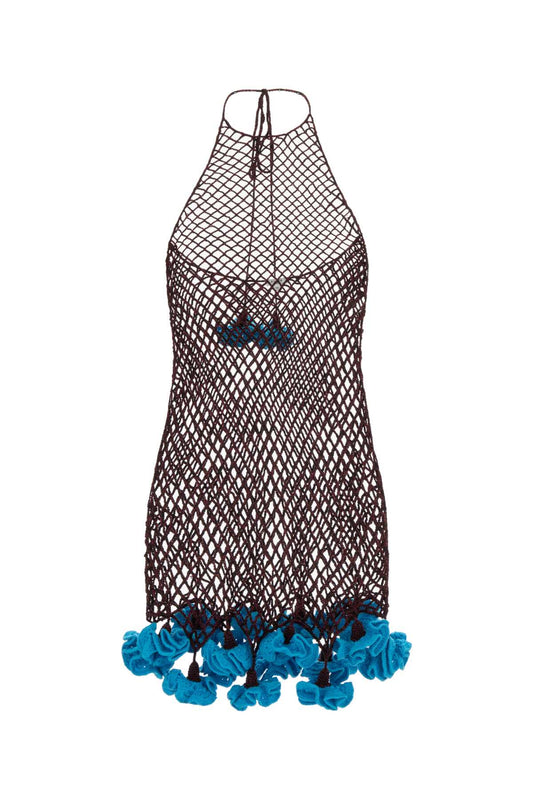 HALTER DRESS FLORAL CROCHET KNIT DRESSES