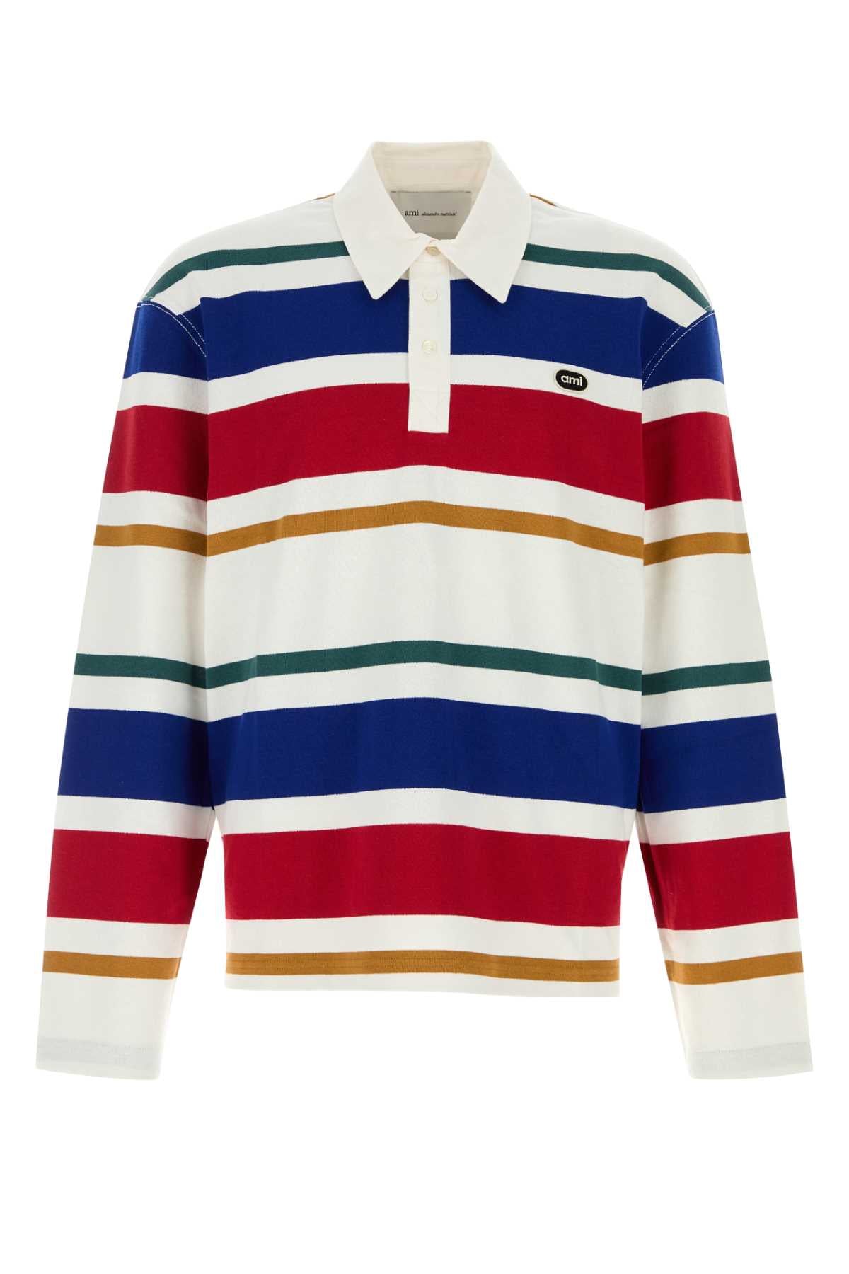 STRIPEDPOLOWITHAMIBOUCLETTEOVALPATCH POLO