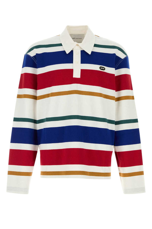 STRIPEDPOLOWITHAMIBOUCLETTEOVALPATCH POLO