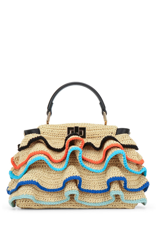 W.TOP HANDLE/WOVEN FABRIC+INSIDE LAMB HANDBAGS
