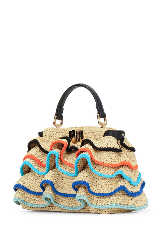 W.TOP HANDLE/WOVEN FABRIC+INSIDE LAMB HANDBAGS