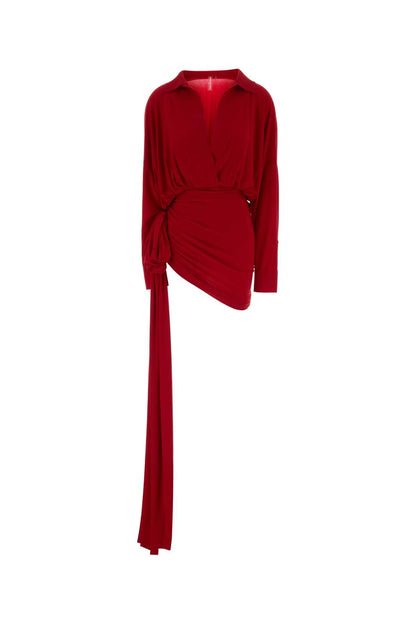OVERSIZED NK SHIRT SIDE DRAPE DRESS W/ BOW DRESSES