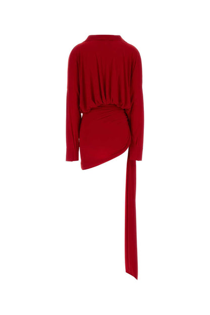 OVERSIZED NK SHIRT SIDE DRAPE DRESS W/ BOW DRESSES