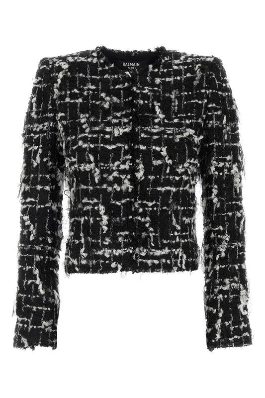 Balmain Buttoned b&w embellished tweed jacket