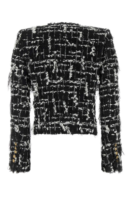 Balmain Buttoned b&w embellished tweed jacket